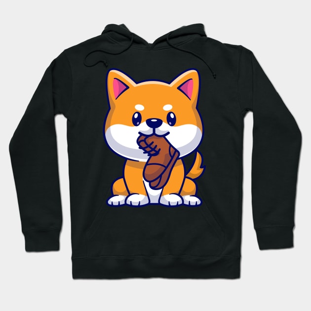 Cute Shiba Inu Dog Bite Shoes Cartoon Hoodie by Catalyst Labs